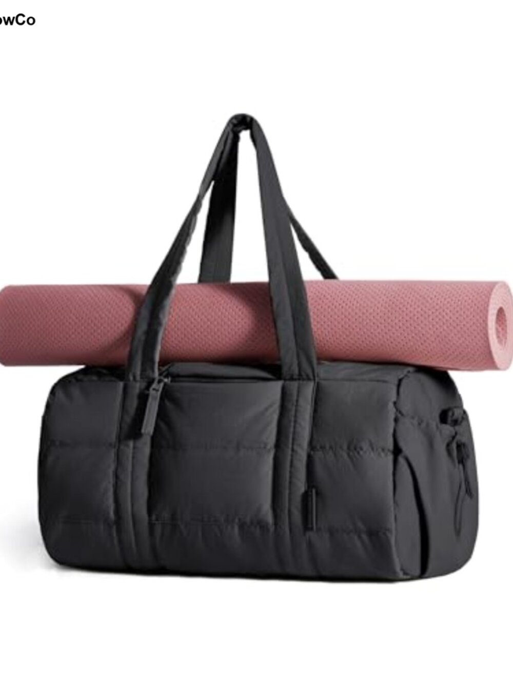 Puffy Quilted Nylon Gym Duffle Bag with Yoga Mat Straps 24L